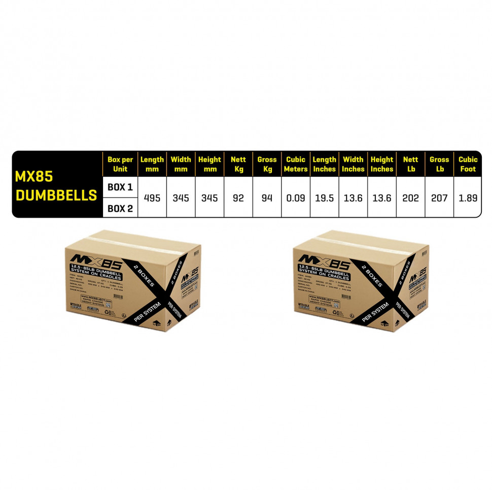 Гантели наборные First Degree Fitness MX Select MX-85, вес 5.6-38.6 кг, 2 шт без стойки